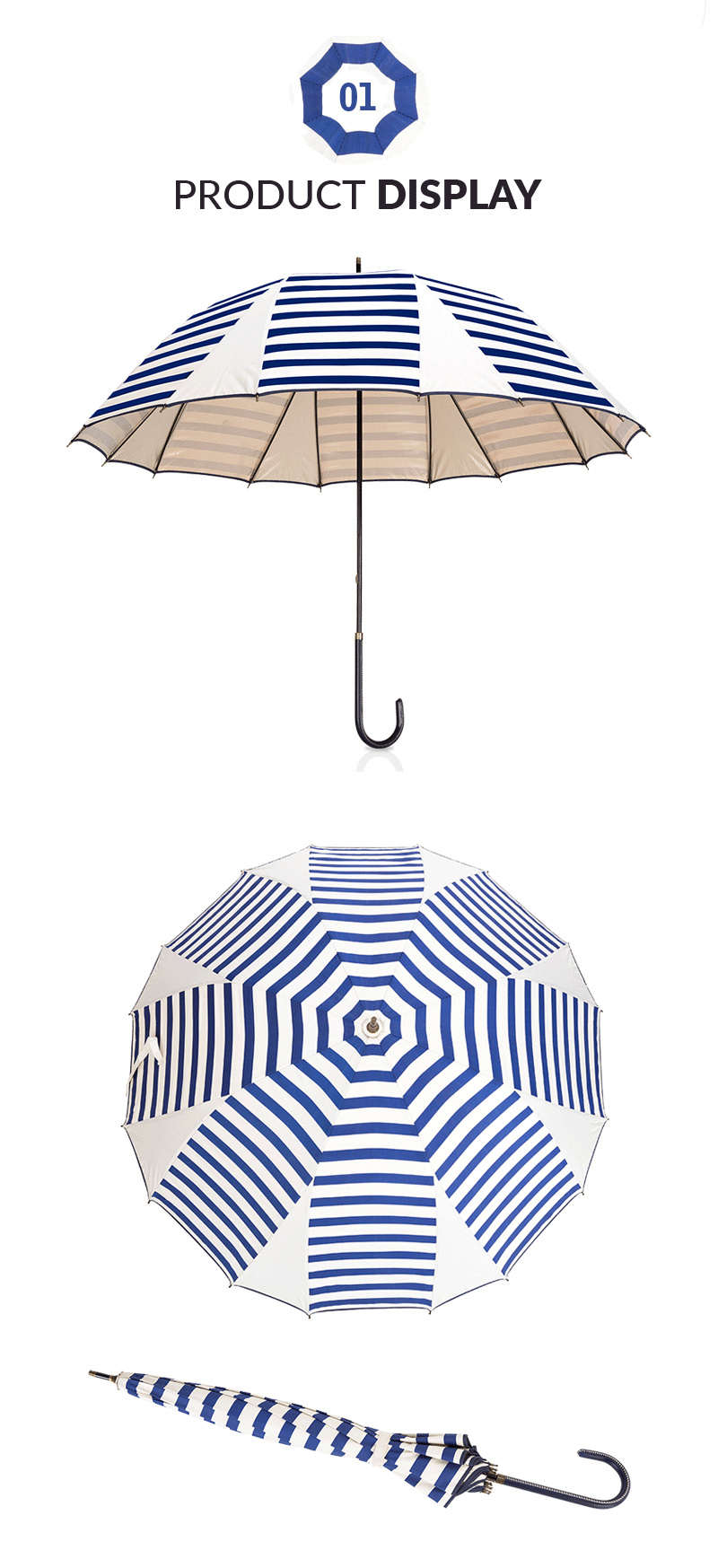 Navy Stripes Hand Open Straight Umbrella Navy Stripes Hand Open Straight Umbrella